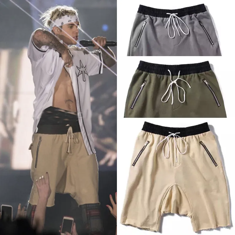 Großhandel - Sommer koreanische Hip-Hop-Mode-Sweat-Jogger Olivgrün / Khaki Lose Baumwoll-Harem-Mann-Shorts Tarnung Shorts mit elastischer Taille