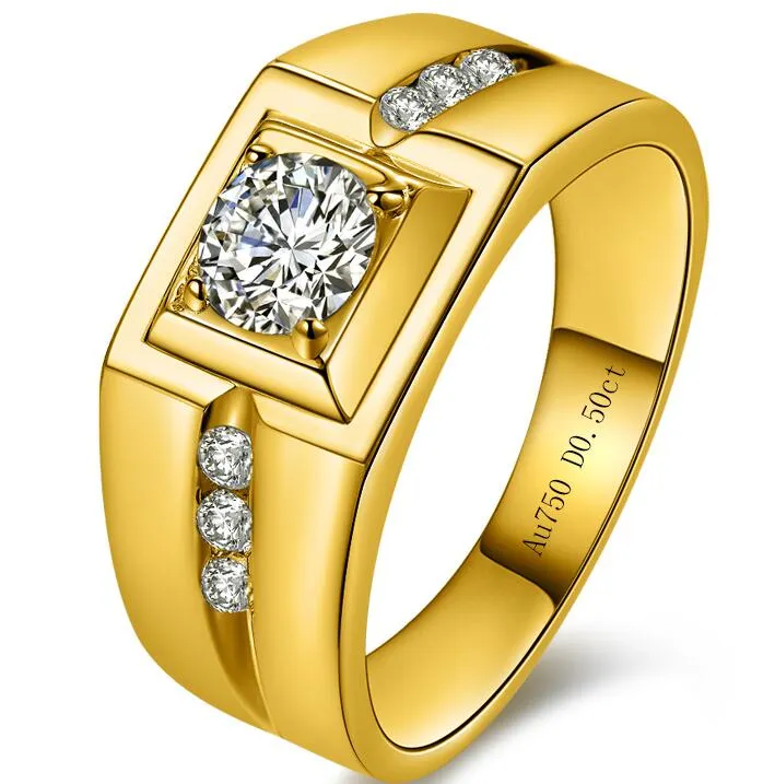 Högkvalitativ bildiamant 24K Guldpläterad ring med människans dominerande tyrann Super Shiny Synthetic Diamond Men Ring