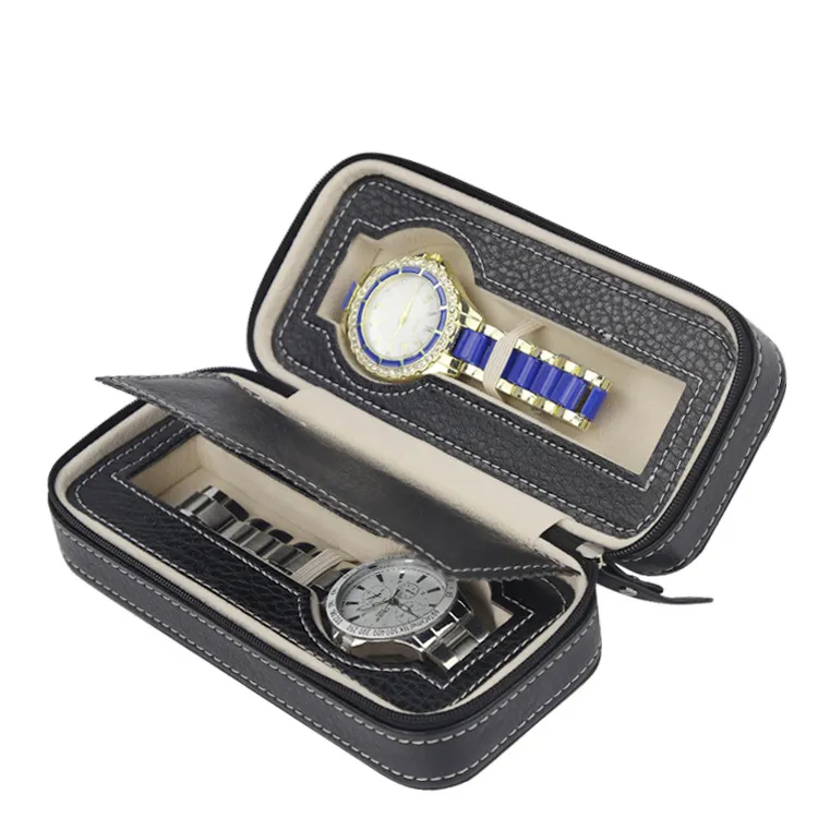 Étui de rangement de luxe à fermeture éclair, organisateur en similicuir à 2 emplacements, boîte de montre, portefeuille Design, rangement de montres, boîte de voyage Sport Easy254S