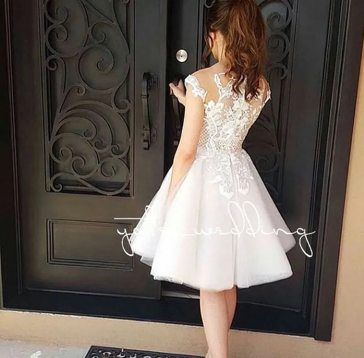 Short Tulle Lace Homecoming Dress with High Neck and Cap Sleeves,  Knee-Length, Built-in Bra, Zipper Back from Dhgate Prom Dresses - price  98.93