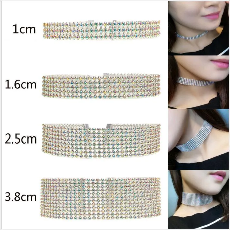 Multi-Layer Bridal Wedding Party Prom Smycken Färgrik Vit Kristall Rhinestone Choker Collar Halsband för billig elastisk sladd grossist