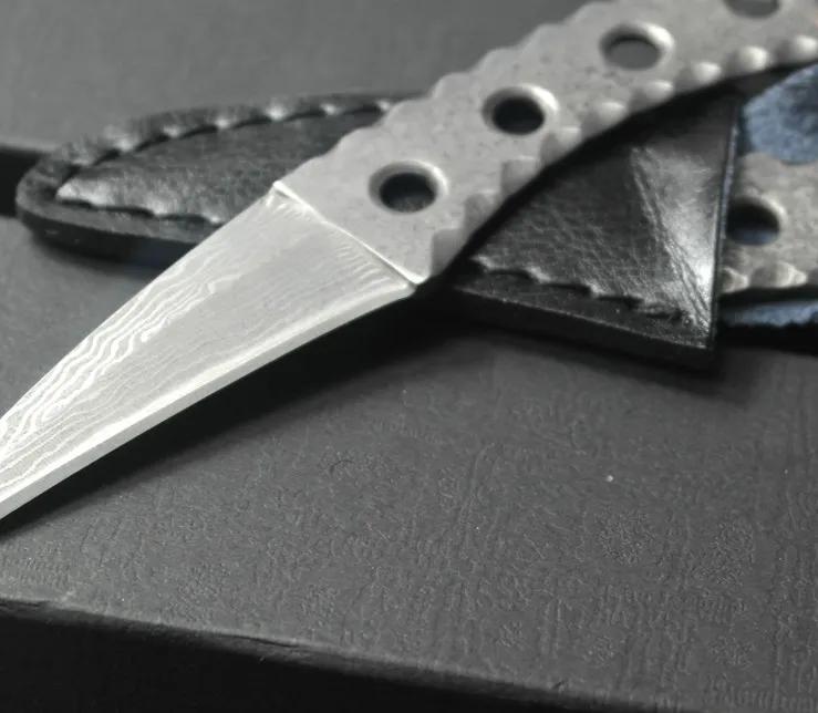 Coltello da artiglio Damasco Karambit di alta qualità 58-60HRC Lame Campeggio esterno Escursionismo Pesca Coltelli a lama fissa con fodero in pelle