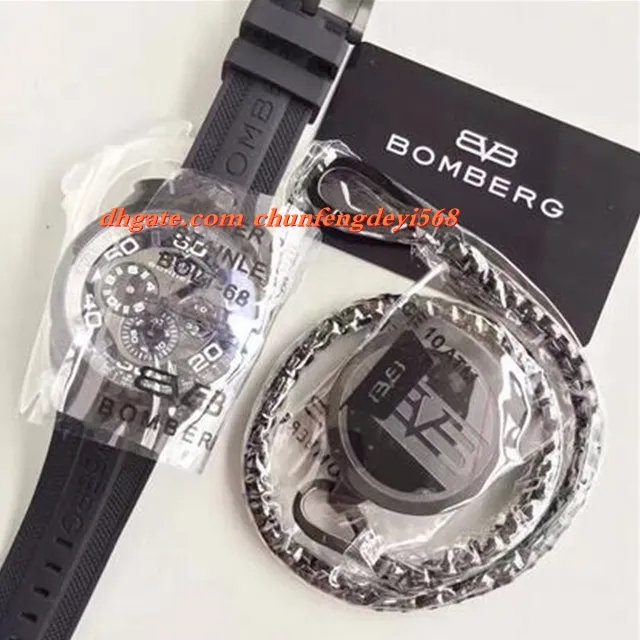 Montre de luxe de mode BRAND NEW AUTHENTIC BOMBERG BOLT 68 QUARTZ CHRONO NOIR PVD CAOUTCHOUC BRACELET MONTRE 45mm Hommes Montres Top Quality250Q