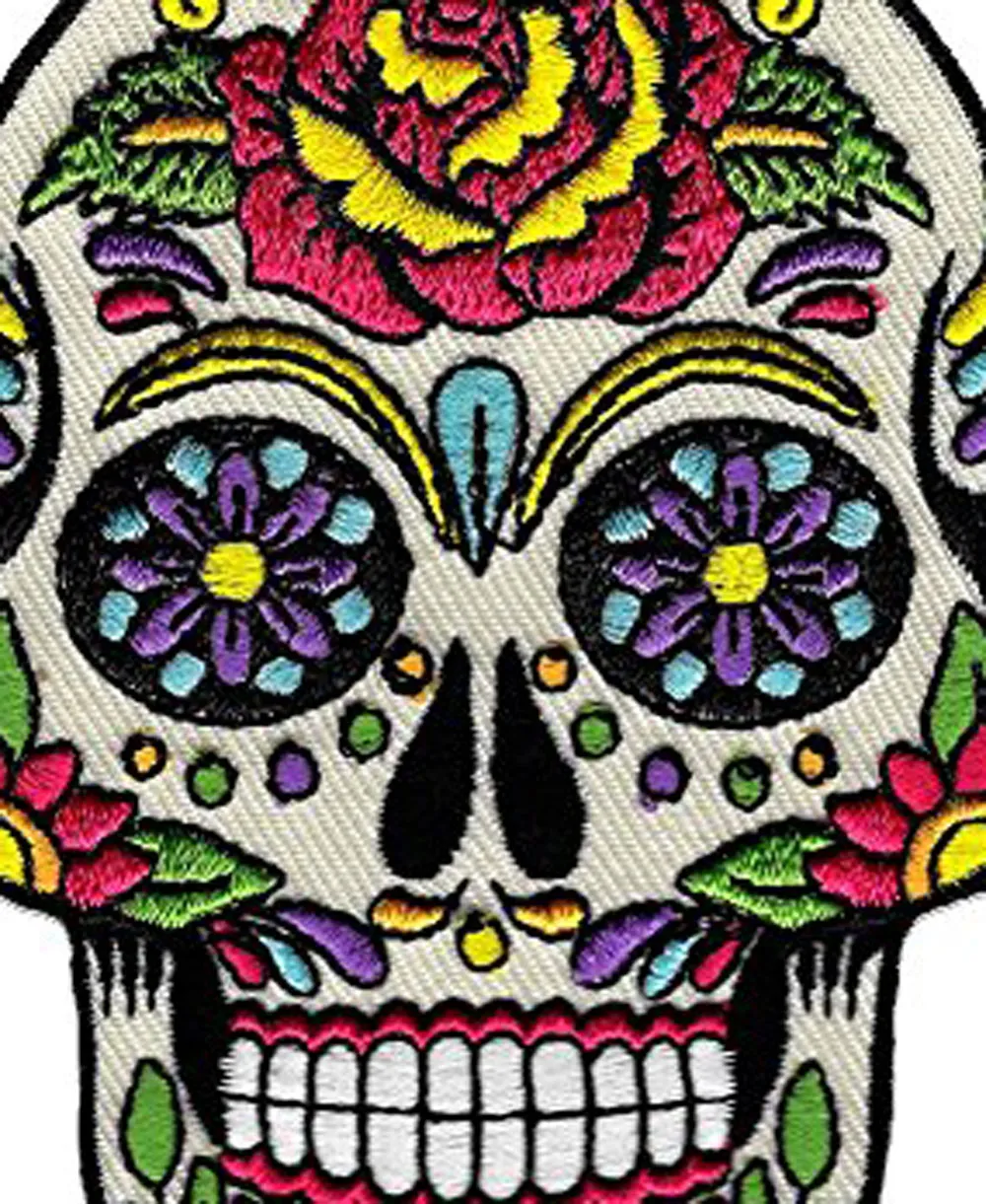 Lage aangepaste suiker schedel Calavera patch geborduurd IronOn skelet dag van het dode embleem 6814064