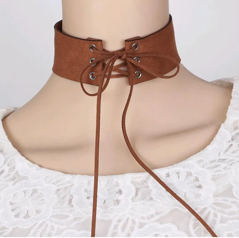 Exaggerated Black Velvet Lace Strap Wide Leather Belt Necklace Female Choker Collar Torques Neck Jewelry Accessories wholesale