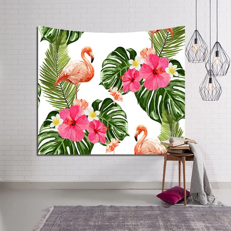 Tropischer Tenture-Flamingo-Wandteppich, Dschungelpflanze, Blätter, Wandbehang, Dekoration, bedruckter Polyesterstoff, Wildtier-Hintergrundkunst