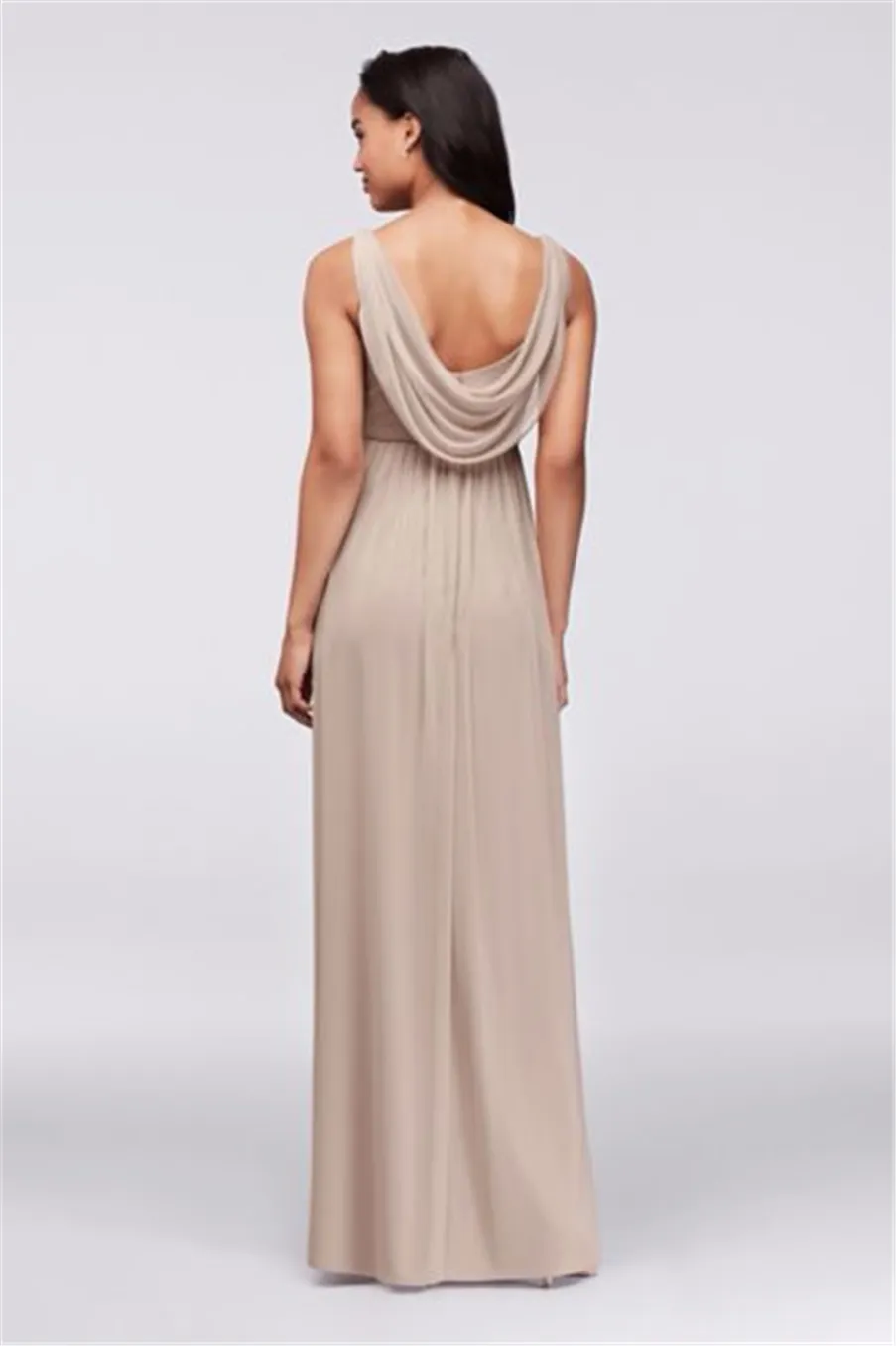 Long Mesh Dress with Cowl Back Detail F15933 V-neck Floor Length Wedding Party Dress Formal Dresses vestidos de festa