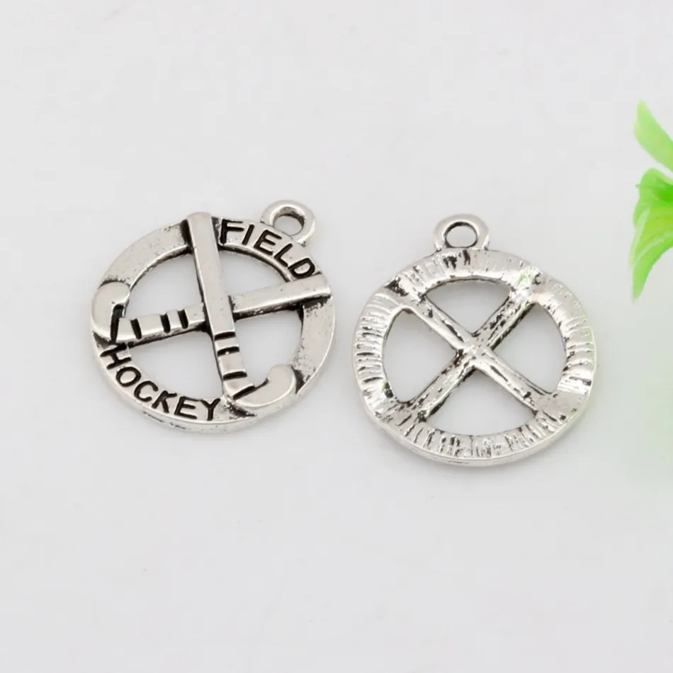 Hot ! Antique Silver Zinc Alloy Single-sided Field Hockey Charms 19x23mm DIY Jewelry A-450