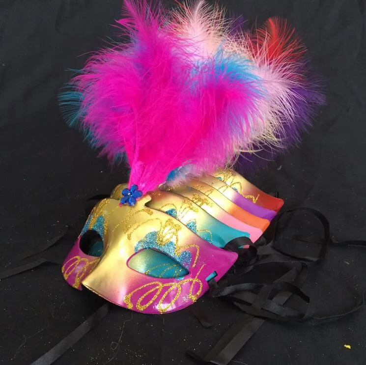 Spook Tacular Halloween Party Princess Feather Masquerade Mask Half