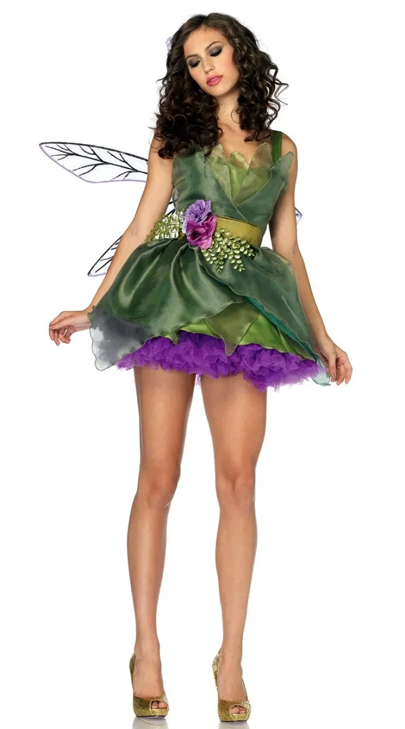 Halloween Fairy Forest Green Elf Thema Kostuum Wings Belt Flower Fairy Cosplay Dress185S
