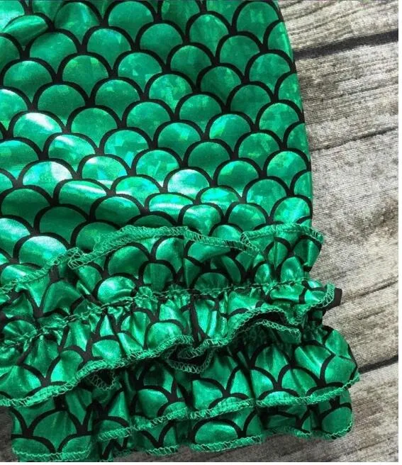 2017 meisjes kleding paars groen schaal zeemeermin boutiquet-shirt + pantsuit + haarband drie korte sets