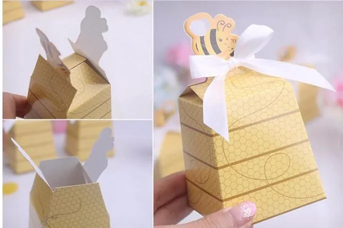 Schattige kleine bijen papier snoep doos voor bruiloft baby shower verjaardag gunsten en geschenken kinderen feest decoratieve benodigdheden