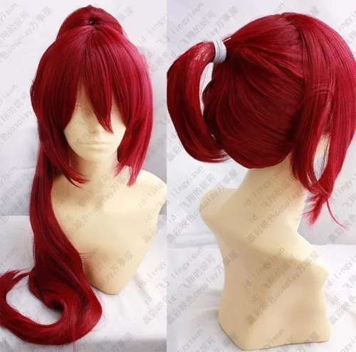 Livraison gratuite en gros CHAUD ! Puella Magi Madoka Magica Kyoko Sakura longue rouge Cosplay perruque clip queue de cheval #