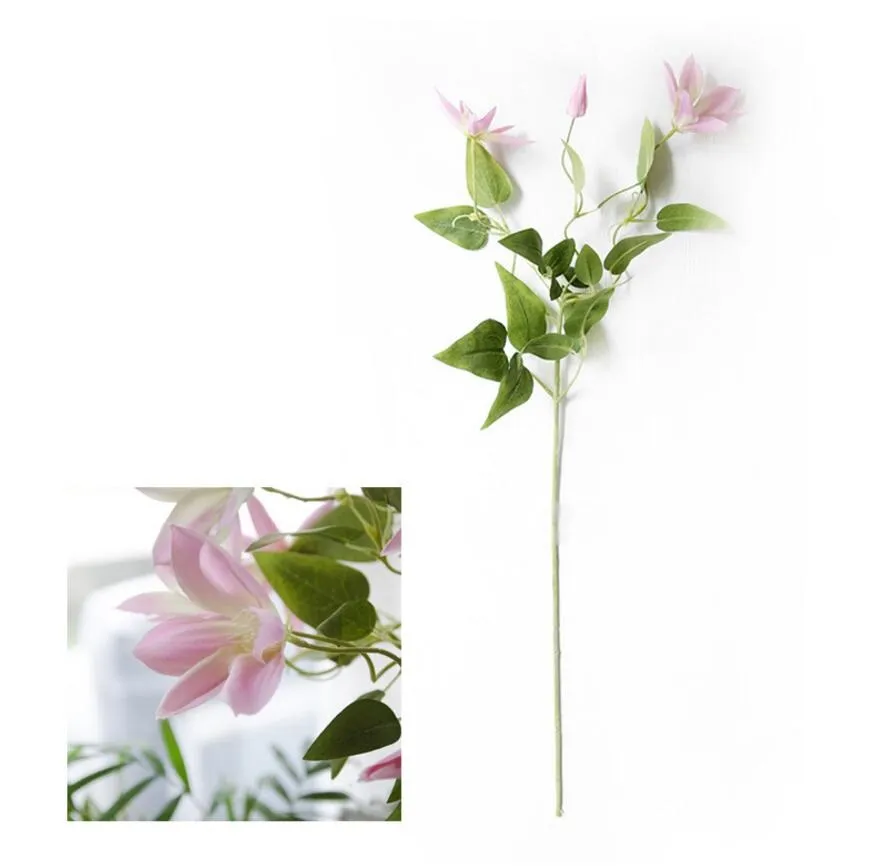 10 Stück künstlicher 3-Kopf-Clematis-Florida-Blumenblattstiel für Hochzeit, Brautstrauß, Zuhause, Büro, Hotel, Dekoration