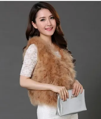 Autumn winter new women's luxury real natural ostrich fur cotton-padded thickening warm v-neck fur vest sleeveless short coat casacos