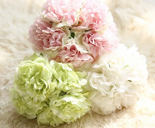 Bunch Hydrangea Peony Bouquet Artificial Flowers Floristry DIY for Home Wedding Decorative 6 Colours G