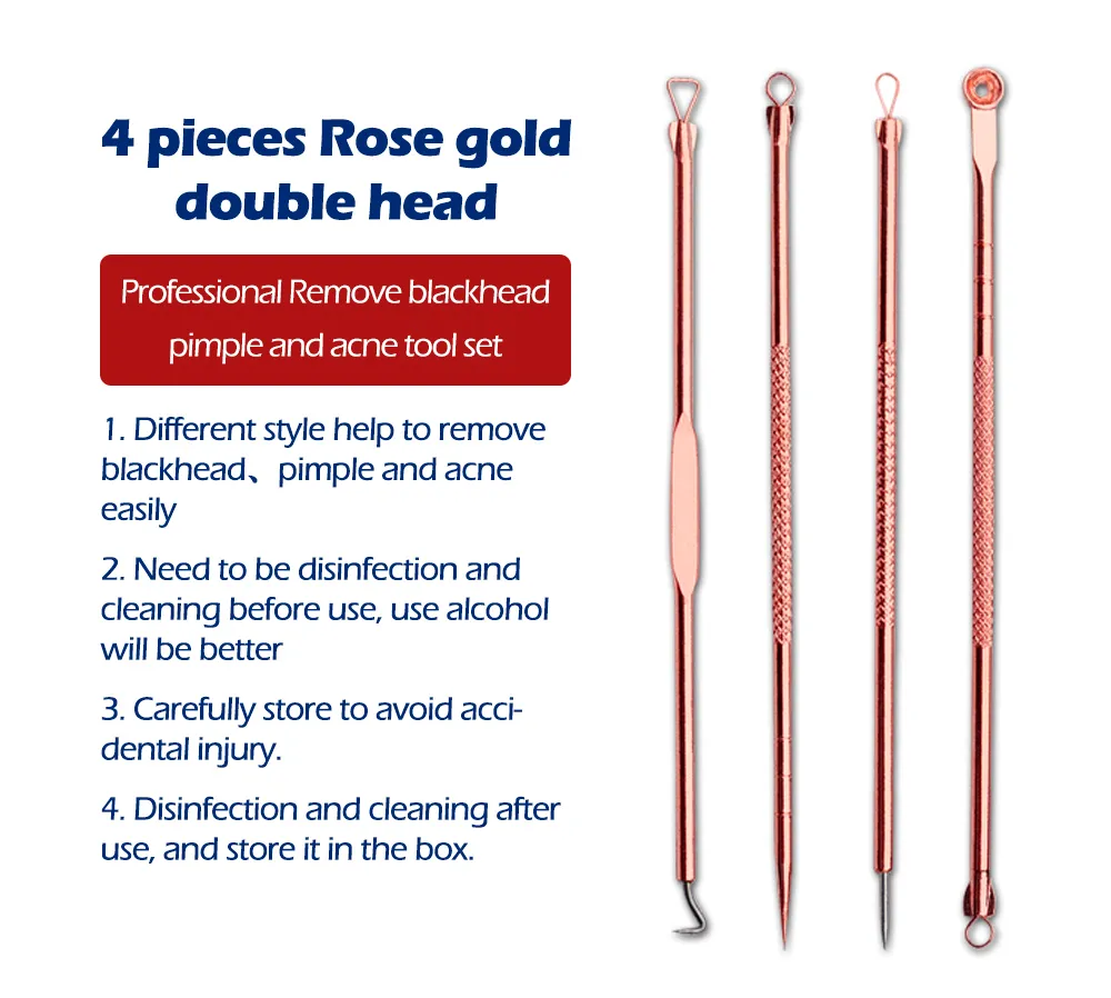 AC004G 4 dingen. Rose Gold Needles Acne Pimple Needle Blackhead Remover Acne Behandeling Zwart Masker Extractor