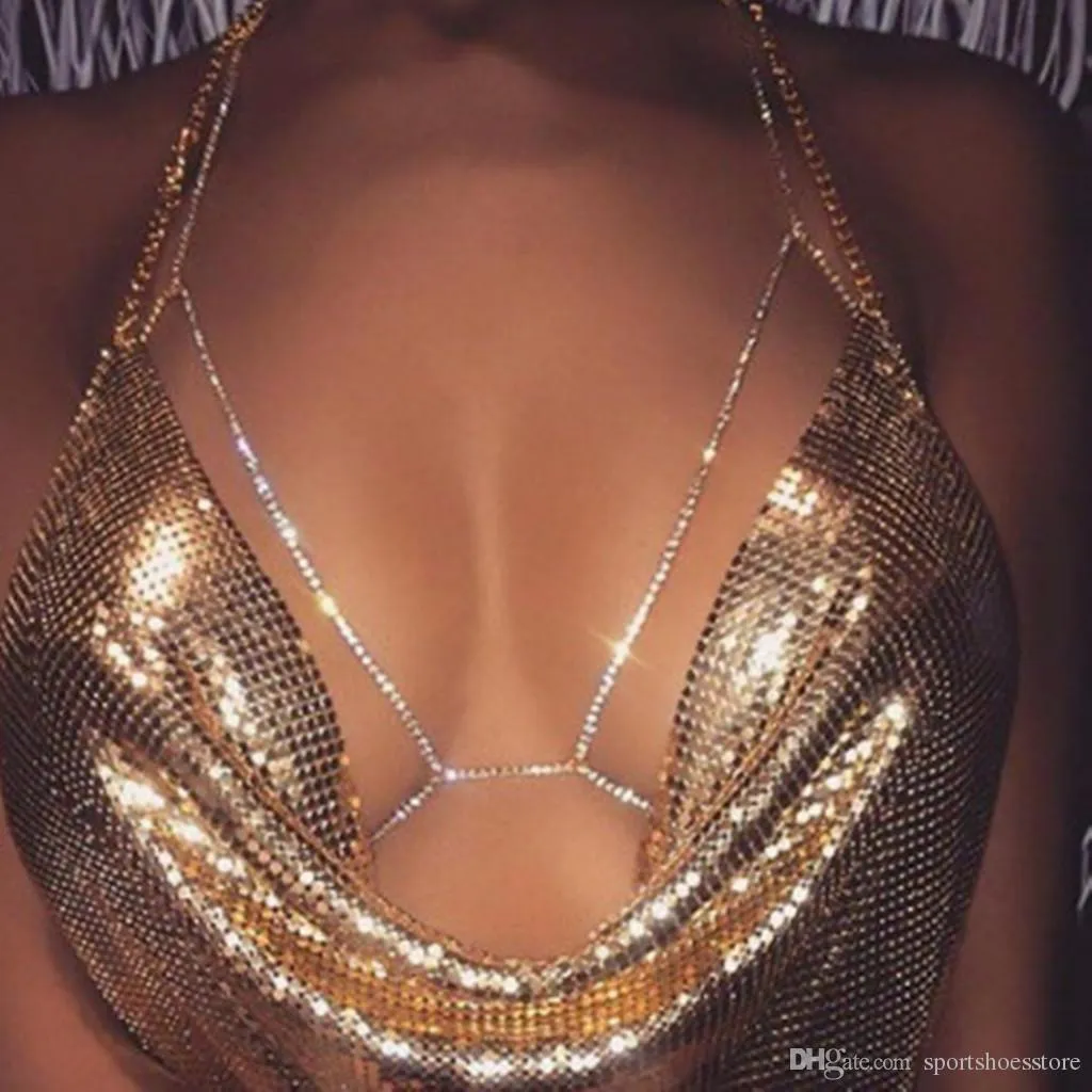 Fashion Women Silver Rhinestone Body Chains Jewelry Unique Flash Shiny Rhinestone Bra Body