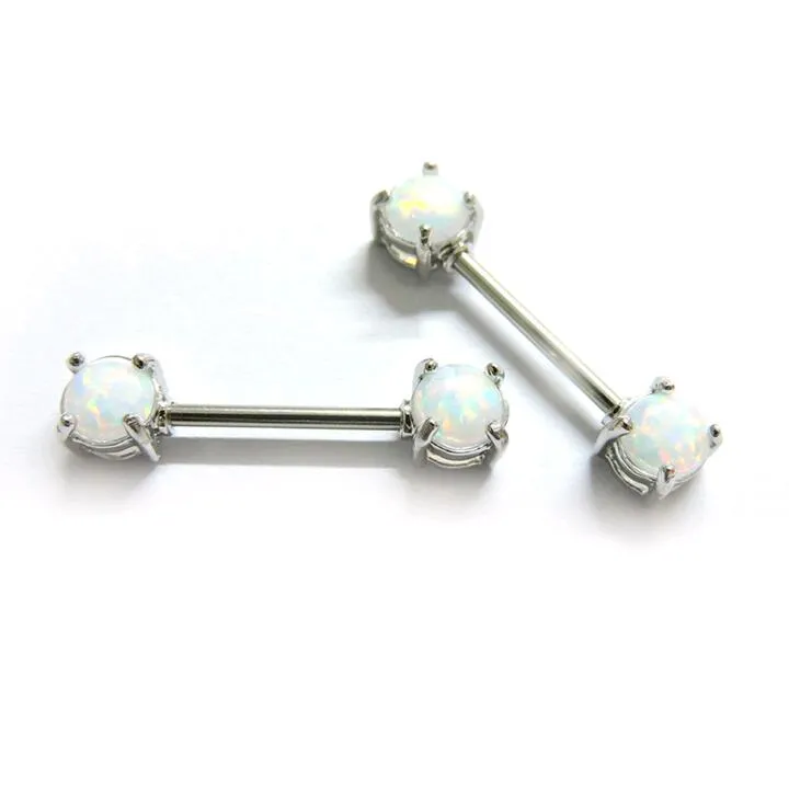 Fashion Natural Opals Barbells Women Body Jewelry Piercing Nipple Rings Medical Stainless Steel for Sale 