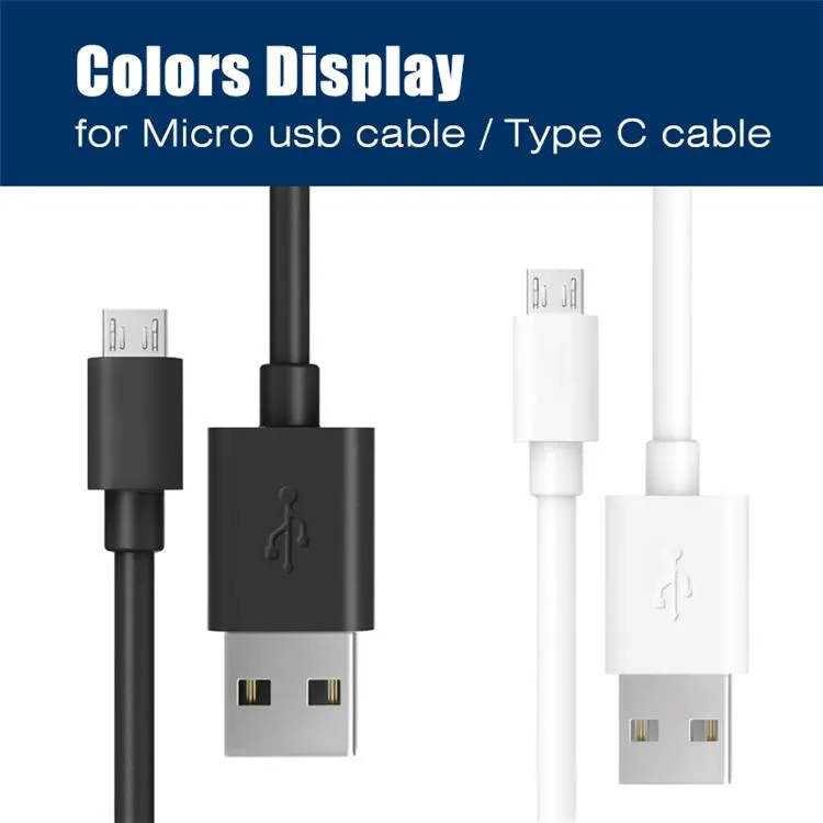 Kable USB typu C / Micro USB Universal Android Ładowarka Adapter Black White 50 CM, 100 cm, 150 cm, 200 cm, 300 cm