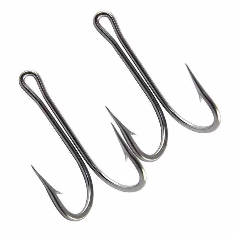 Lot De 20 Hameçons Doubles Pour Brochet - Acier Haute Teneur Carbone - Barbelés Et Grand Chas - Taille 2# à 8# - Couleur Dorée