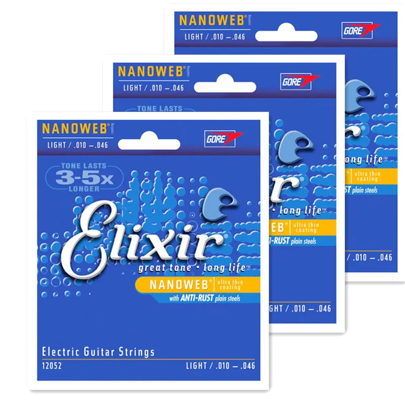 Vente en gros 5 ensembles Elixir 12052 Nanoweb Ultra Thin Coating Cordes de guitare électrique Super Light .010 -- .046 Instruments de musique