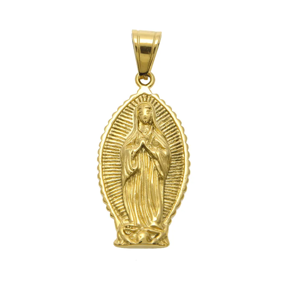 Hip hop Men Women Stainless Steel 24k Gold Color Punk Virgin Mary Pendant Necklace 24" Cuban Chain Fashion Jewelry