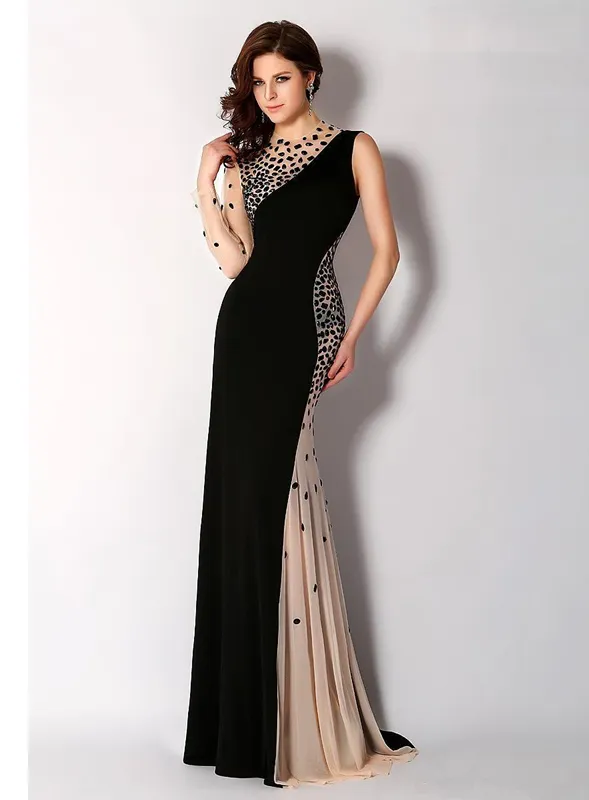 Мода Черно-вечерние платья Одно плечо с длинным рукавом Русалка Знаменитости Платье Платье на заказ Crystal Beiced Prom Prom Formate