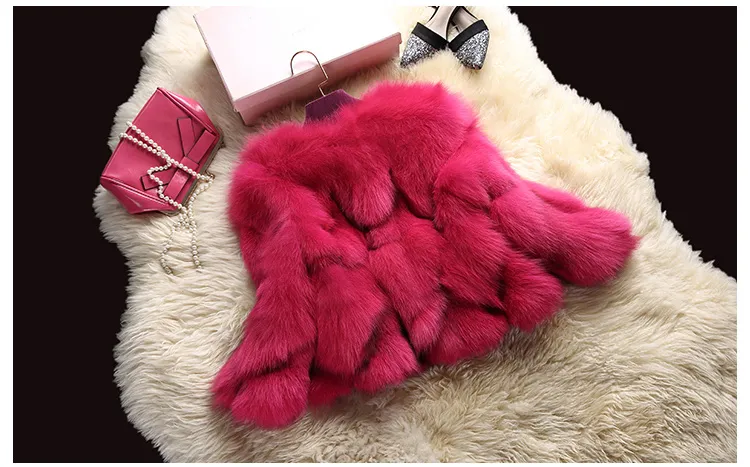 شتاء جديد أزياء النساء الكامل الكامل Pelt Natural Natural Fox Fur ثلاث أربع جمل O-teck متدرج اللون الدافئ سماكة معطف فرو قصير casacos smlxl