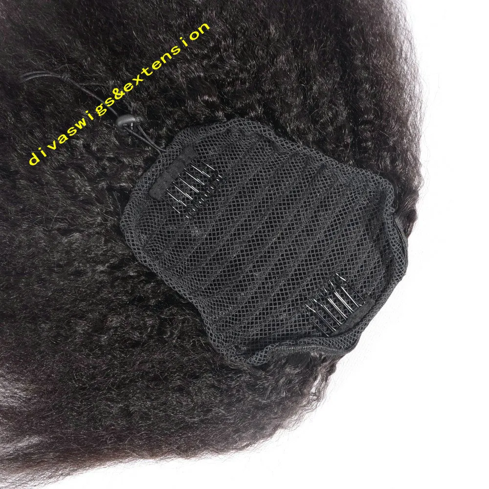 Gorąca sprzedaż Human Włosy Ponytail Naturowi Włosy dla Czarnych Kobiet, Kinky Prosto Włoski Yaki Proste Sznurki Ponytails Rozszerzenia Natural Black