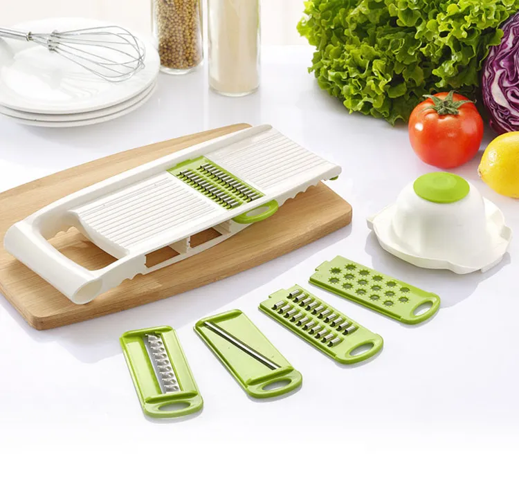 Mandoline peeler grater grönsaker skärare med 5 rostfritt stål blad morot grater lök skiva kök tillbehör verktyg