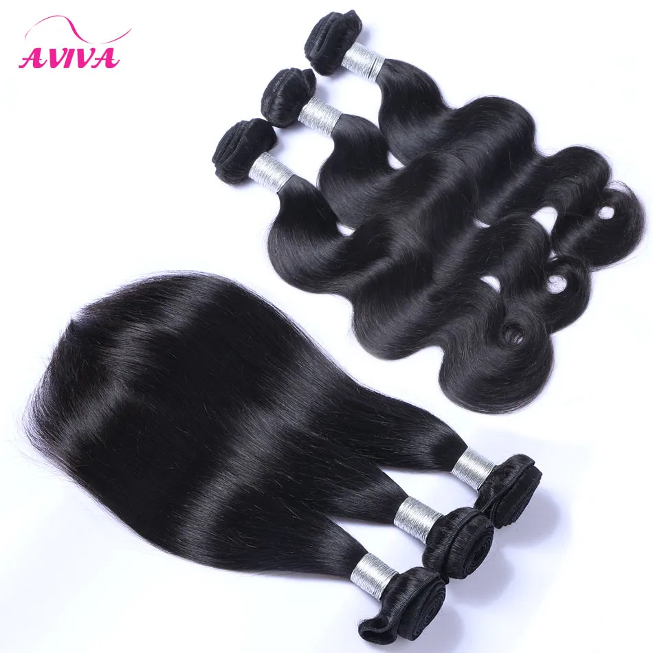 Brasilianska Virgin Human Hair Weaves Bundes Obehandlat Peruvian Indian Malaysian Kambodjansk Body Wave Straight Remy Hair Extensions 3/4/5 st