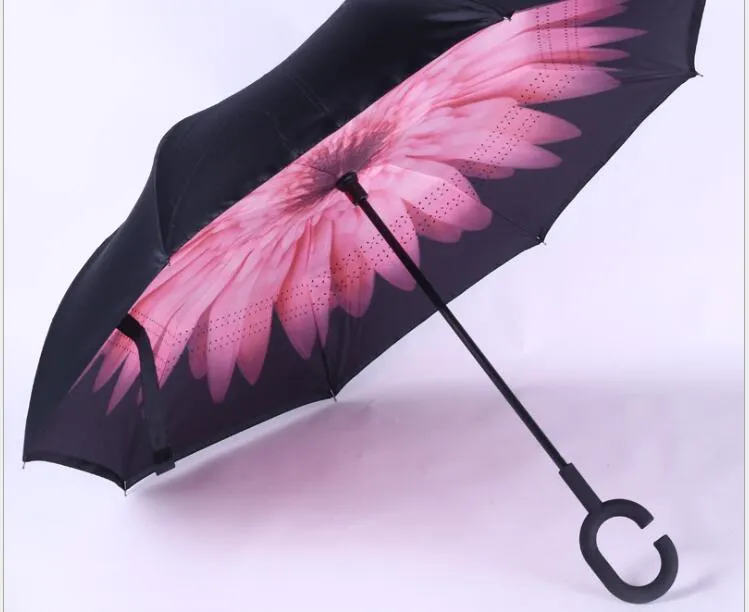50 sztuk odwrócony parasol słońce deszcz długie uchwyt parasolowy odwrócić wiatroszczelne parasole c uchwyt powiększyć wzmocnienie paraguas