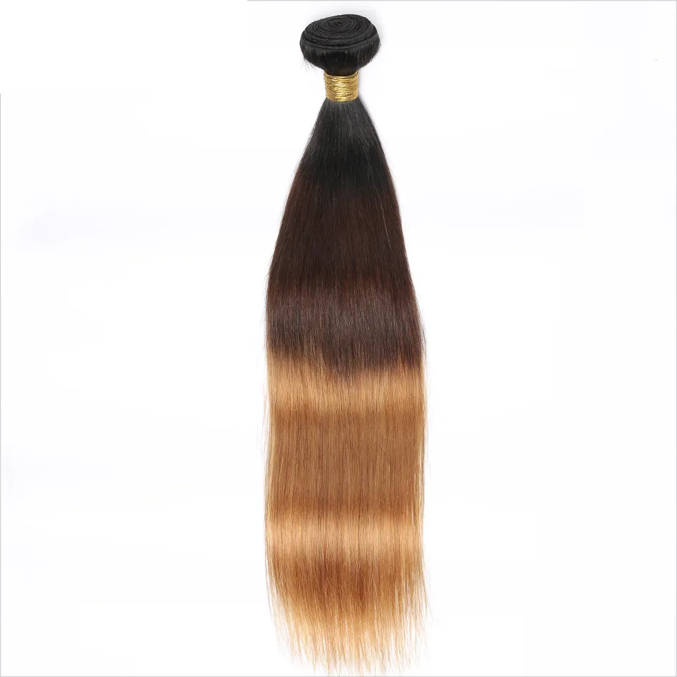 O cabelo reto humano peruano de Remy do cabelo tece Ombre 3 tons 1B / 4/27 os traços dobro da cor 100g / pc pode ser tingido descorado