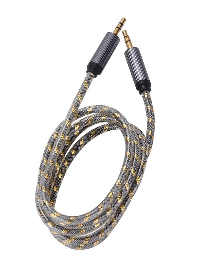 1m 3.5mm Stereo AUDIO AUX Cable Flätat vävt tyg Trähjälpsleder Jack m / m Led för iPhone 5 6 6s plus mobiltelefon 