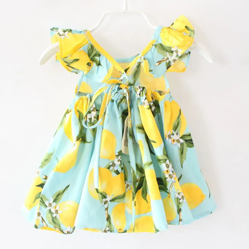 vestito da spiaggia floreale ragazze senza schienale in cotone limone vestito da halter senza schienale estivo bambini carino vestito da fiori vintage bambini gratis