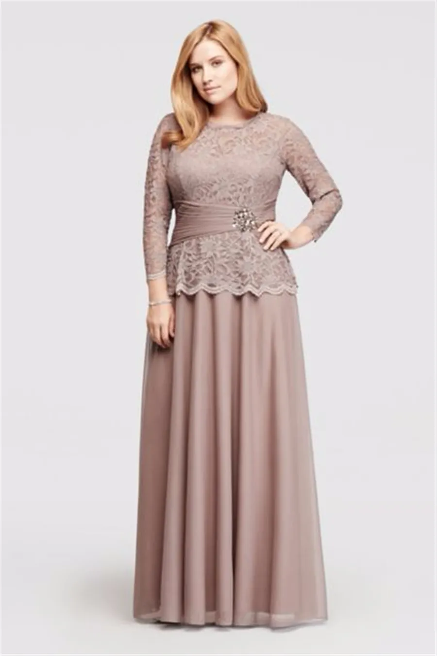 Glitter Lace A-Line Dress with 3/4 Capped Sleeves and Jewel Neckline  Floor-Length Chiffon Mocha Formal Dress from Dhgate Mothers Dresses - price  109.45