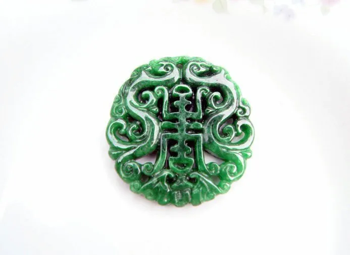Jade verde natural, bênção dupla handmade pura do dragão. encantador. Talismã - colar PENDAN