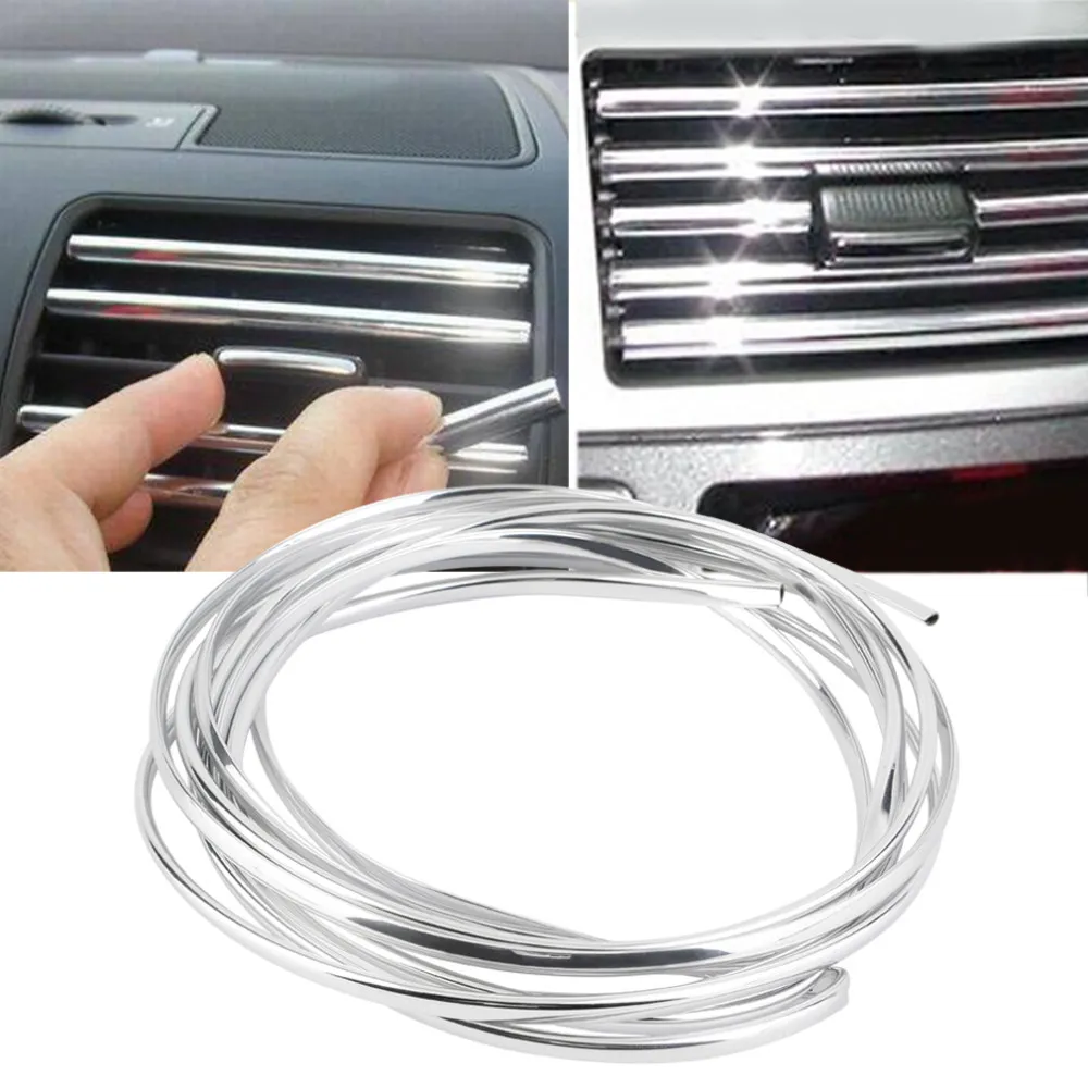 U-4M 4M x 8mm U Form Diy Car Interiör Air Vent Grille Switch Rim Trim Outlet Decoration Strip Molding Chrome Silver