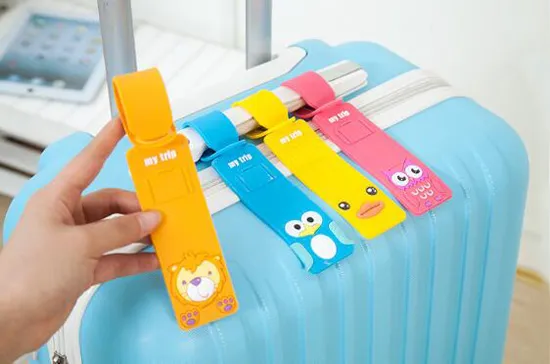 Saco de etiquetas de bagagem de silicone dos desenhos animados acessórios 240 por 40mm tag bagagem bagagem mala de viagem aeroporto voo anti etiqueta perdida