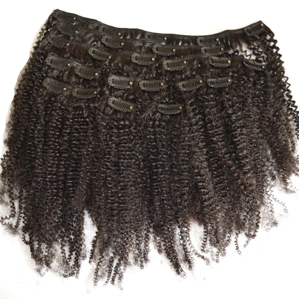 Clip épais vierge dans l'extension de cheveux Kinky Curly Clip ins 100g 120g Couleur naturelle 4B 4C Afro Kinky Curly Clip dans les cheveux humains Ex2562804