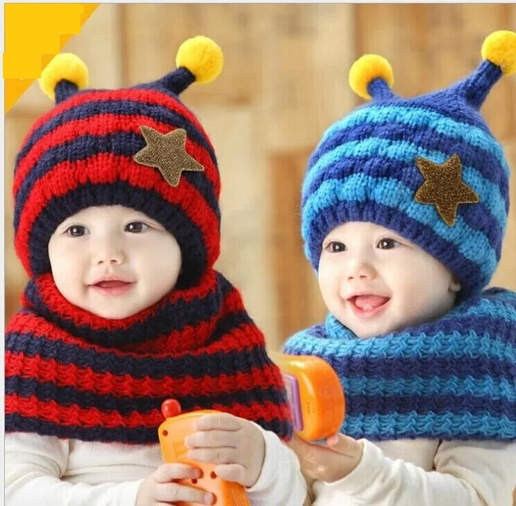 Kinder Baby Cartoon verdicken Hut Mädchen Junge Winter warme gestrickte Wolle große Augen Tentakel Kappen bunte Kinder Insekt Biene Fleece Beanie