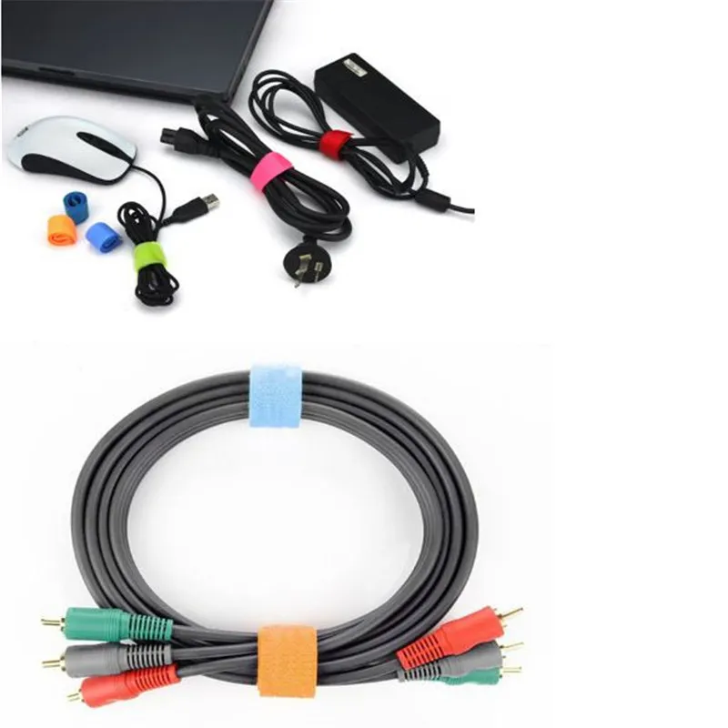 Färgrik nylonkabel arrangör Slipsar Magic Tape Sticky Wire Strap Cord Wrap Fastening ZPG044
