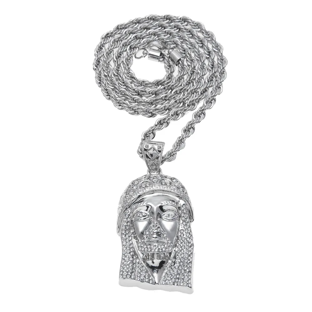 18K guldpläterad Jesus Kristus Piece Head Face Hip Hop Pendant Halsband Kedja för män Kvinnor Trendiga semester tillbehör