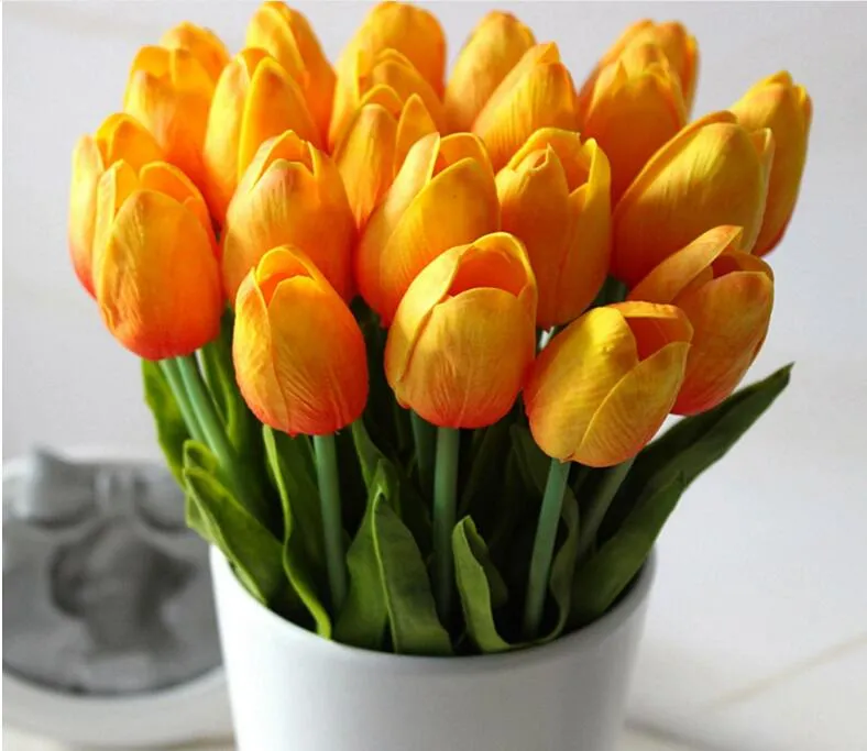 frete grátis / PU Mini Tulip Flower Artificial Ornamento da flor do casamento real de toque para Home Living Decoração do partido