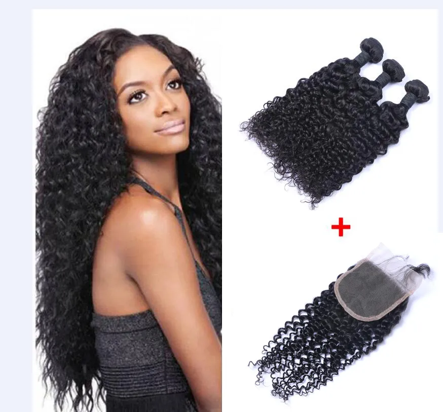100g/Pc Brazilian Jerry Curly Peruvian Curly Hair Bundles With 4x4 Lace