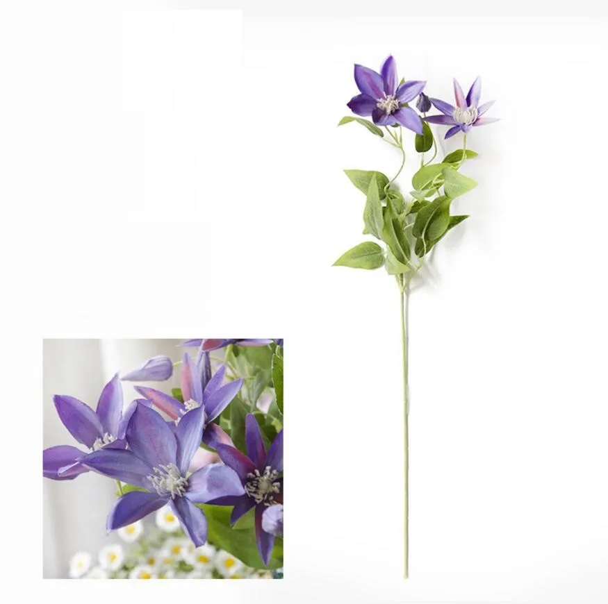 10 pz artificiale 3 teste clematide florida fiore foglia stelo matrimonio bouquet da sposa home office decorazione dell'hotel