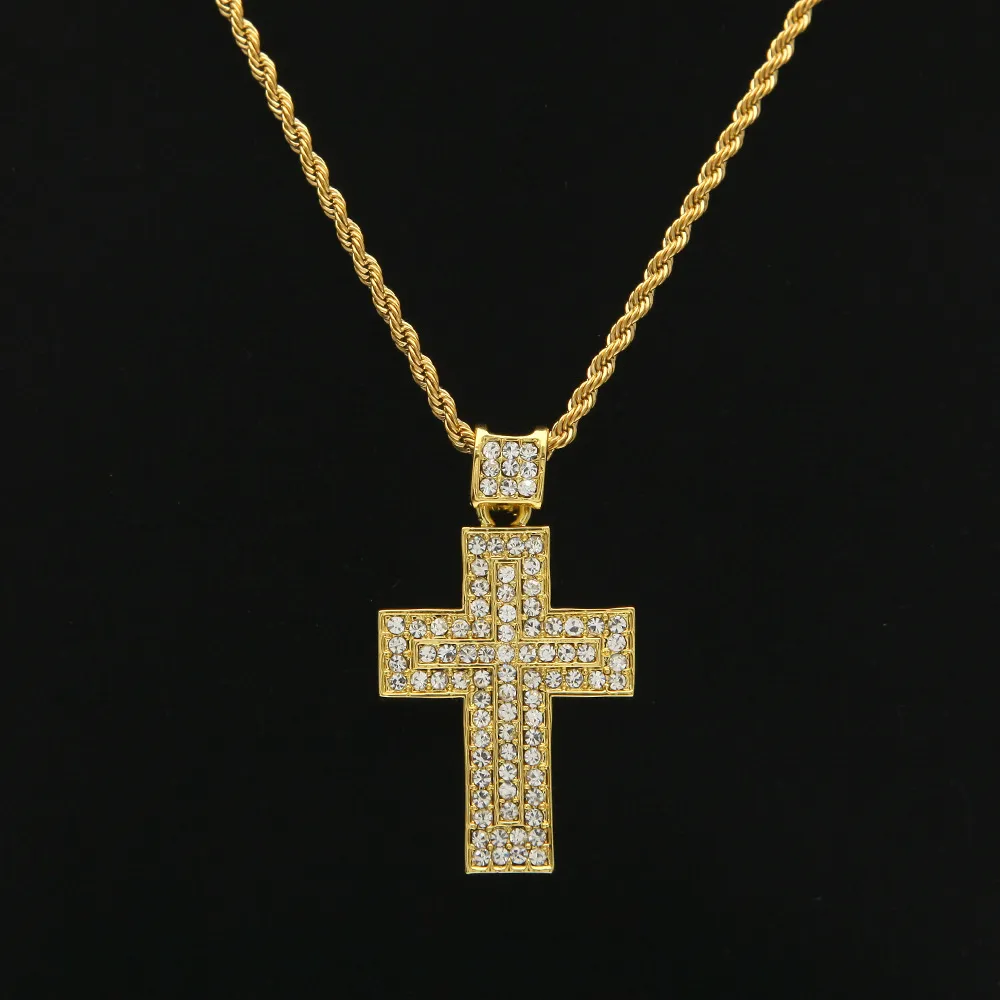 Hiphop Sieraden 18K Goud Verzilverd Bling Bling Cross Hanger Mannen Ketting Goud Gevuld voor Gift / Cadeau Christian