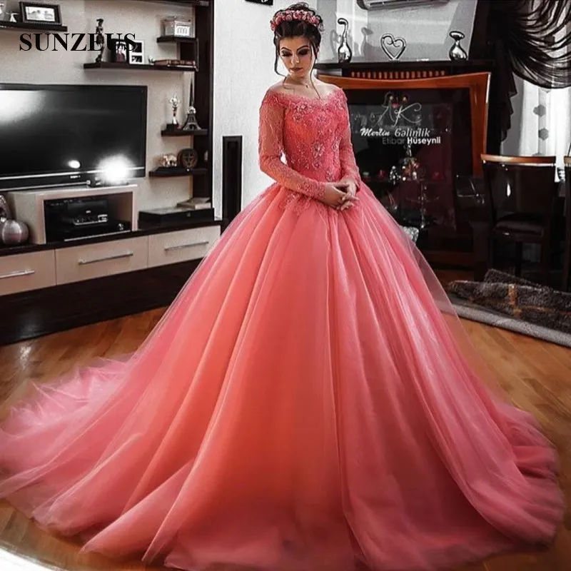 Watermelon color deals prom dress