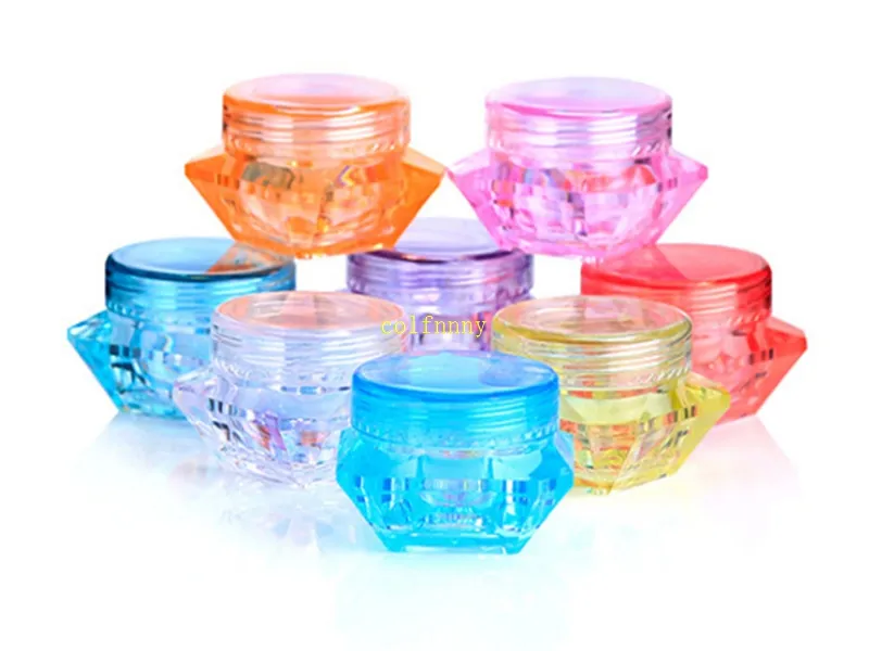 // parti 5ml Diamond Plastic Jar 2G 3G 5G Cream Refillburk för prov säck Eyeshadow Tom Box Nail Powder Jar